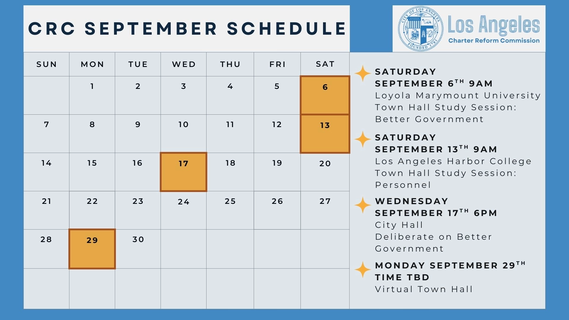 CRC September Schedule