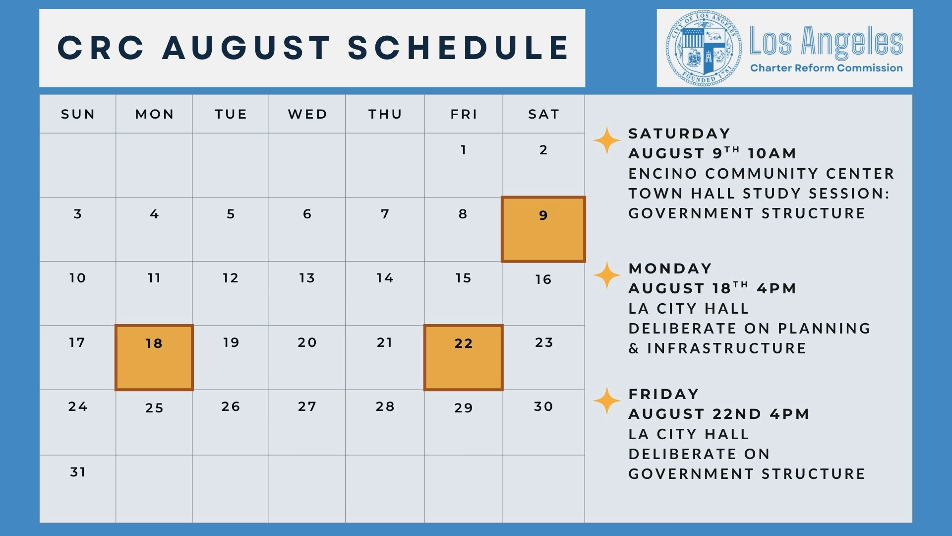 CRC August Schedule