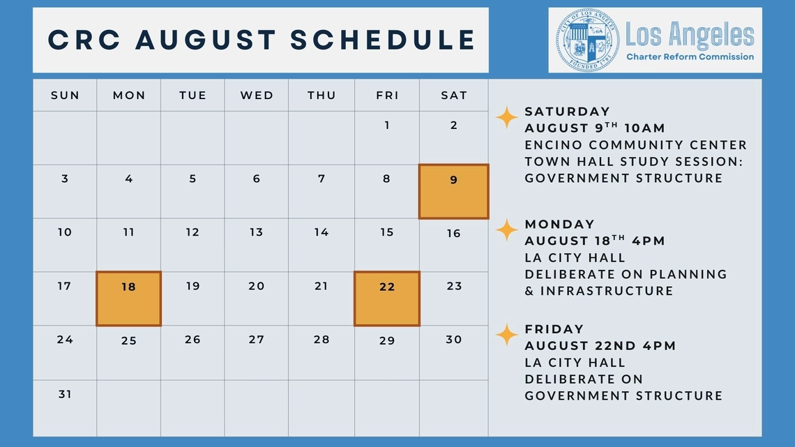 CRC August Schedule